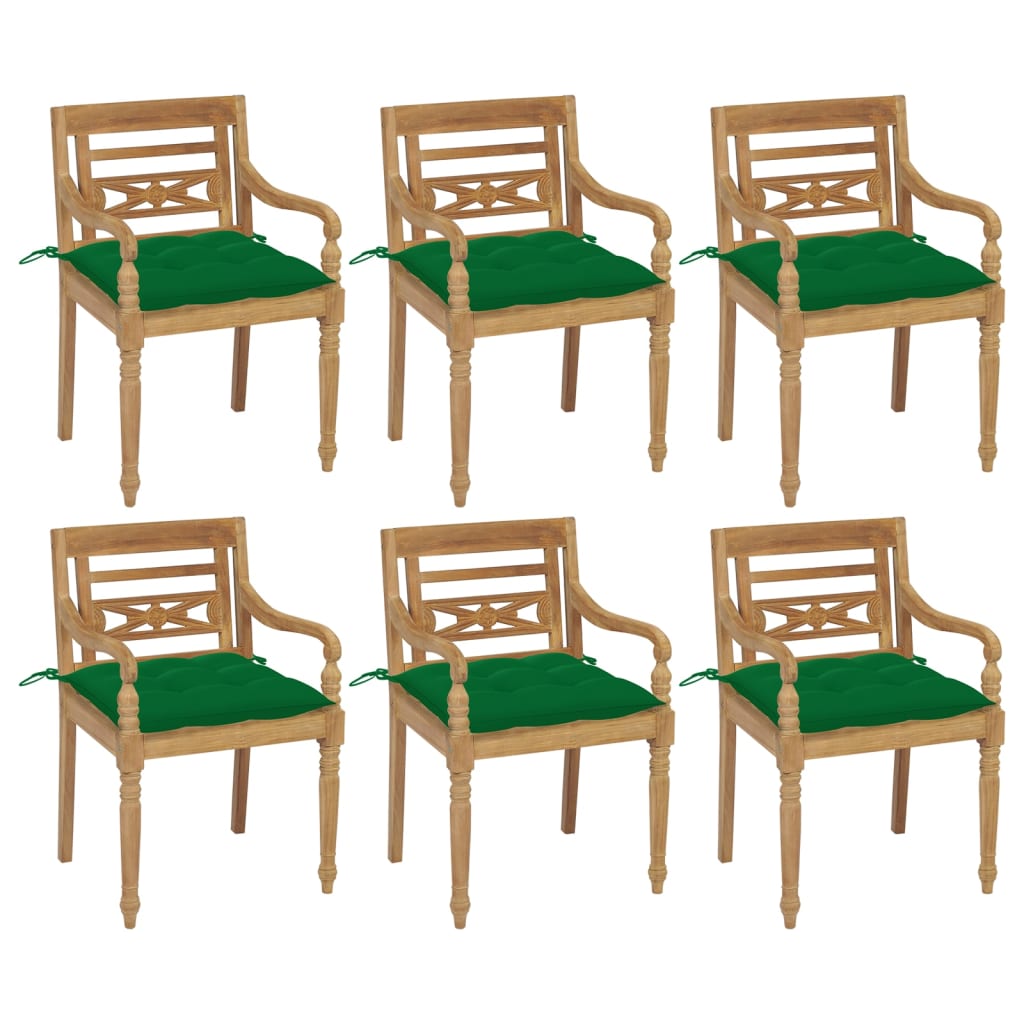 vidaXL Krzesła Batavia z poduszkami, 6 szt., lite drewno tekowe