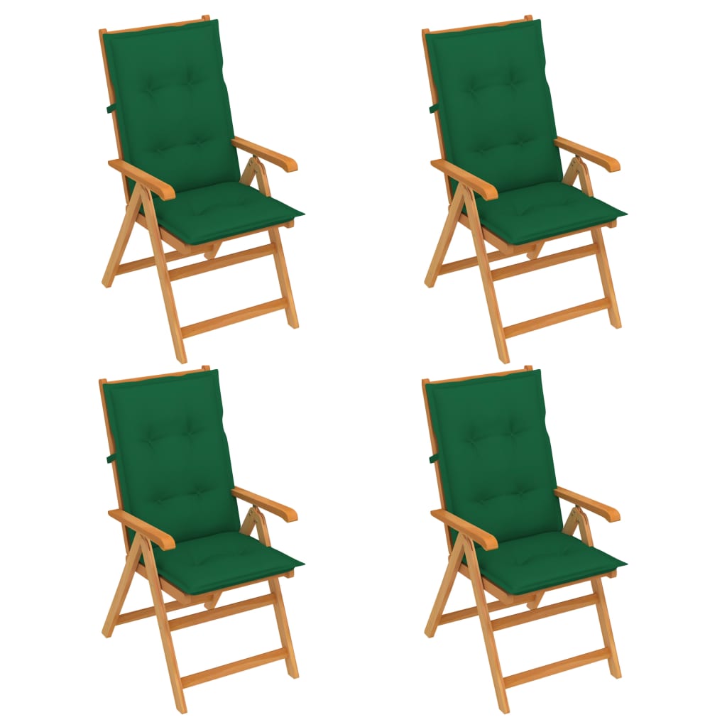 vidaXL Krzesła ogrodowe z zielonymi poduszkami, 4 szt., drewno tekowe