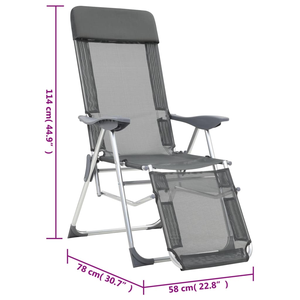 vidaXL Składane krzesła turystyczne z podnóżkami, 2 szt., szare