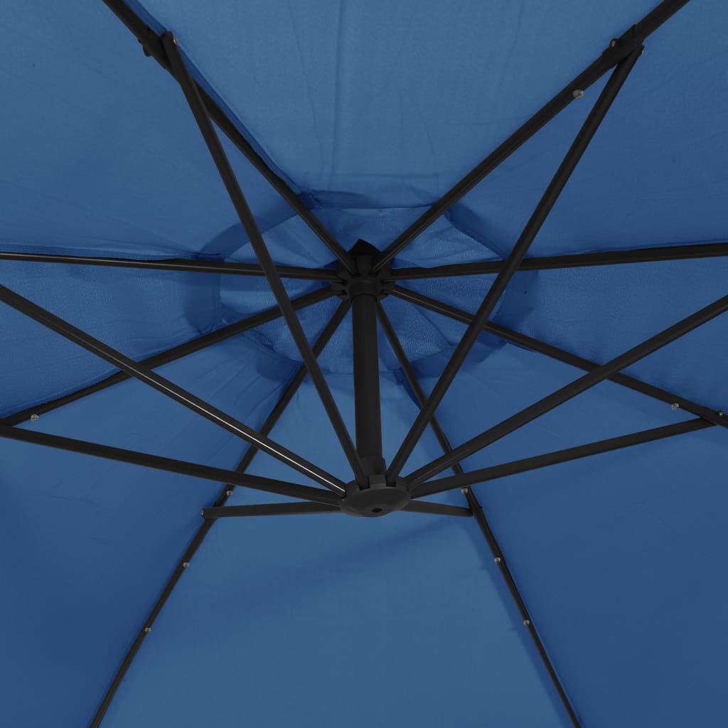 vidaXL Parasol wiszący z LED i stalowym słupkiem, 300 cm, lazurowy