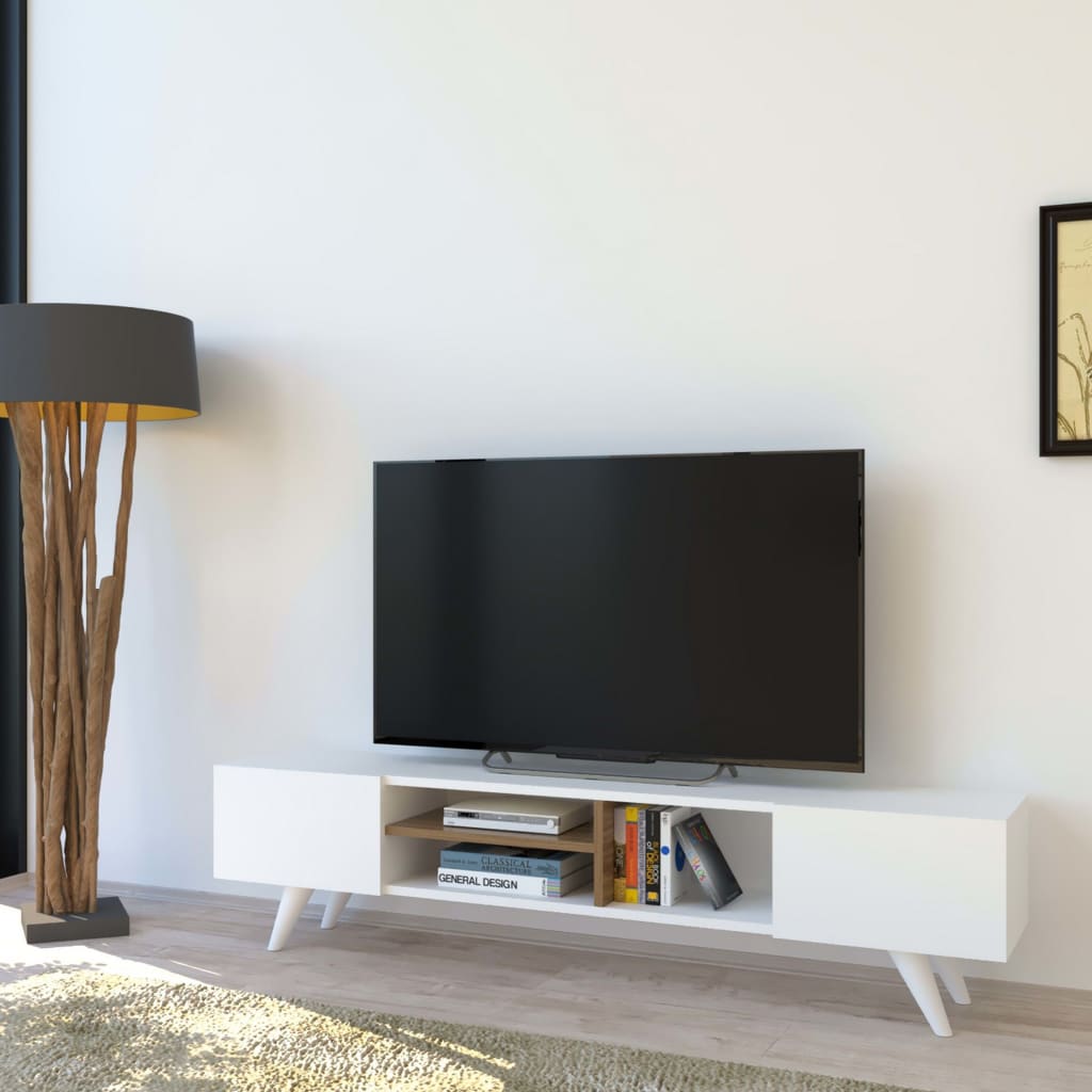 Homemania Szafka pod telewizor Dore, 160x29,7x40,6 cm, biel i orzech