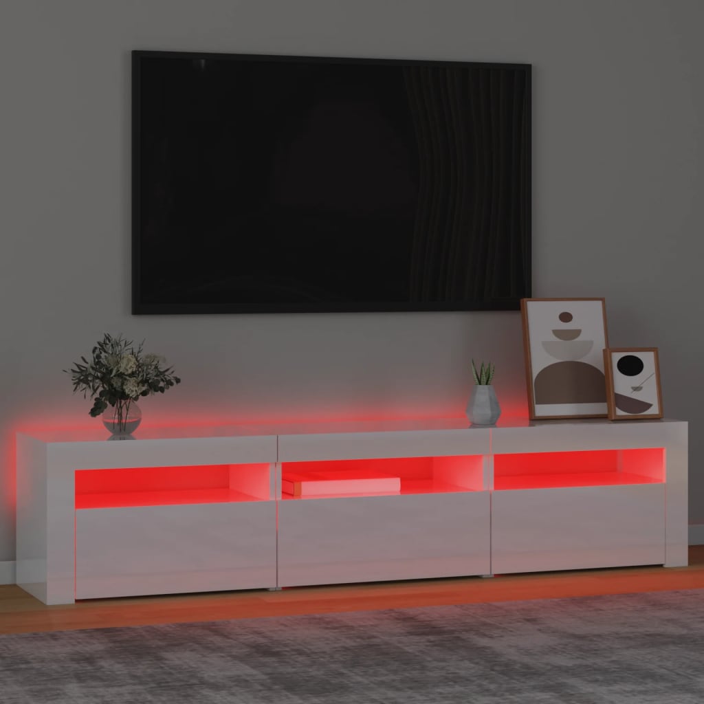 vidaXL Szafka pod TV z oświetleniem LED, biała z połyskiem,180x35x40cm