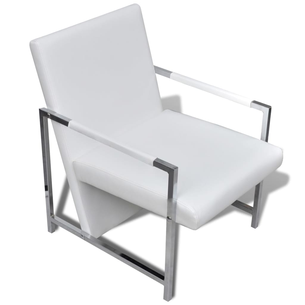 vidaXL Fotel z chromowanymi nóżkami, biały, sztuczna skóra