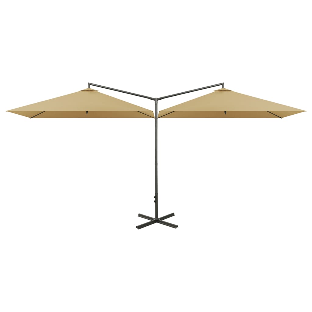 vidaXL Podwójny parasol na stalowym słupku, taupe, 600x300 cm