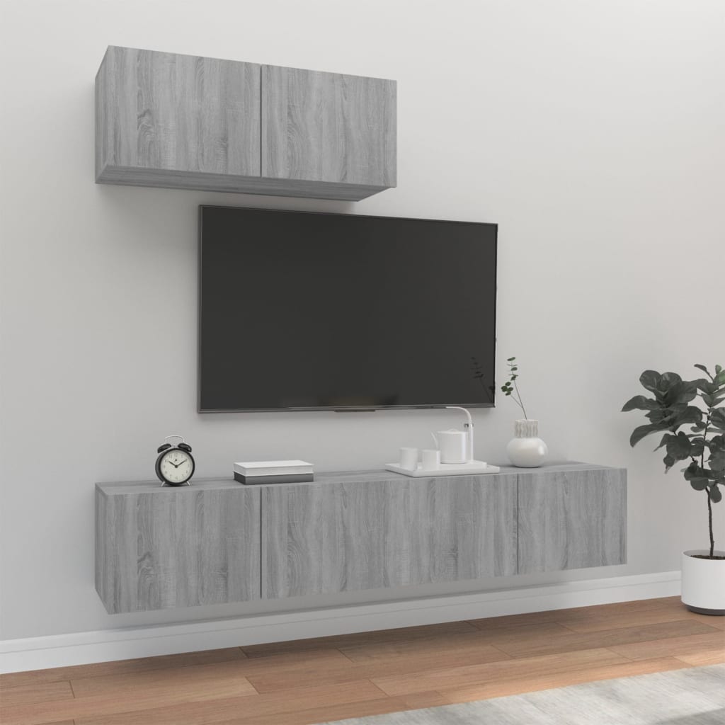 vidaXL Zestaw 3 szafek TV, szary dąb sonoma, materiał drewnopochodny