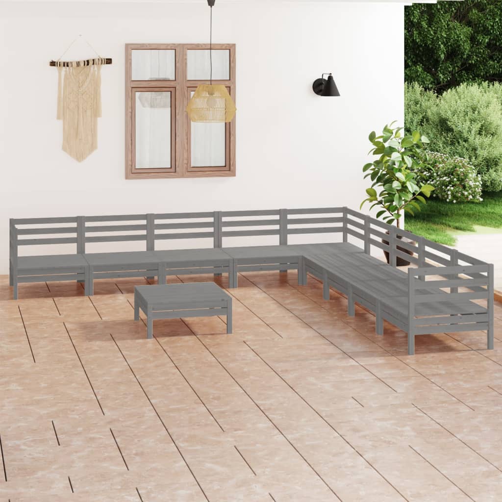 vidaXL 10-cz. zestaw wypoczynkowy do ogrodu, szary, drewno sosnowe