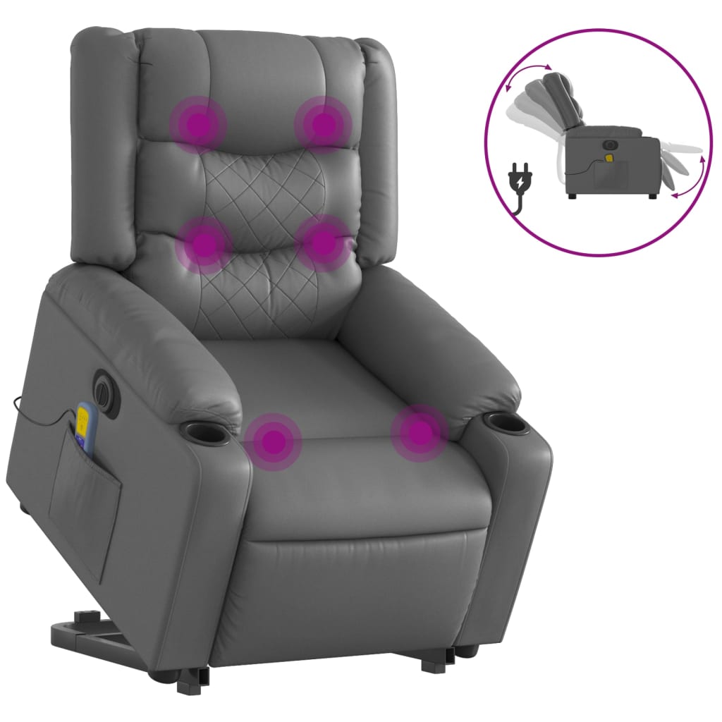 vidaXL Rozkładany fotel pionizujący z masażem, elektryczny, szary