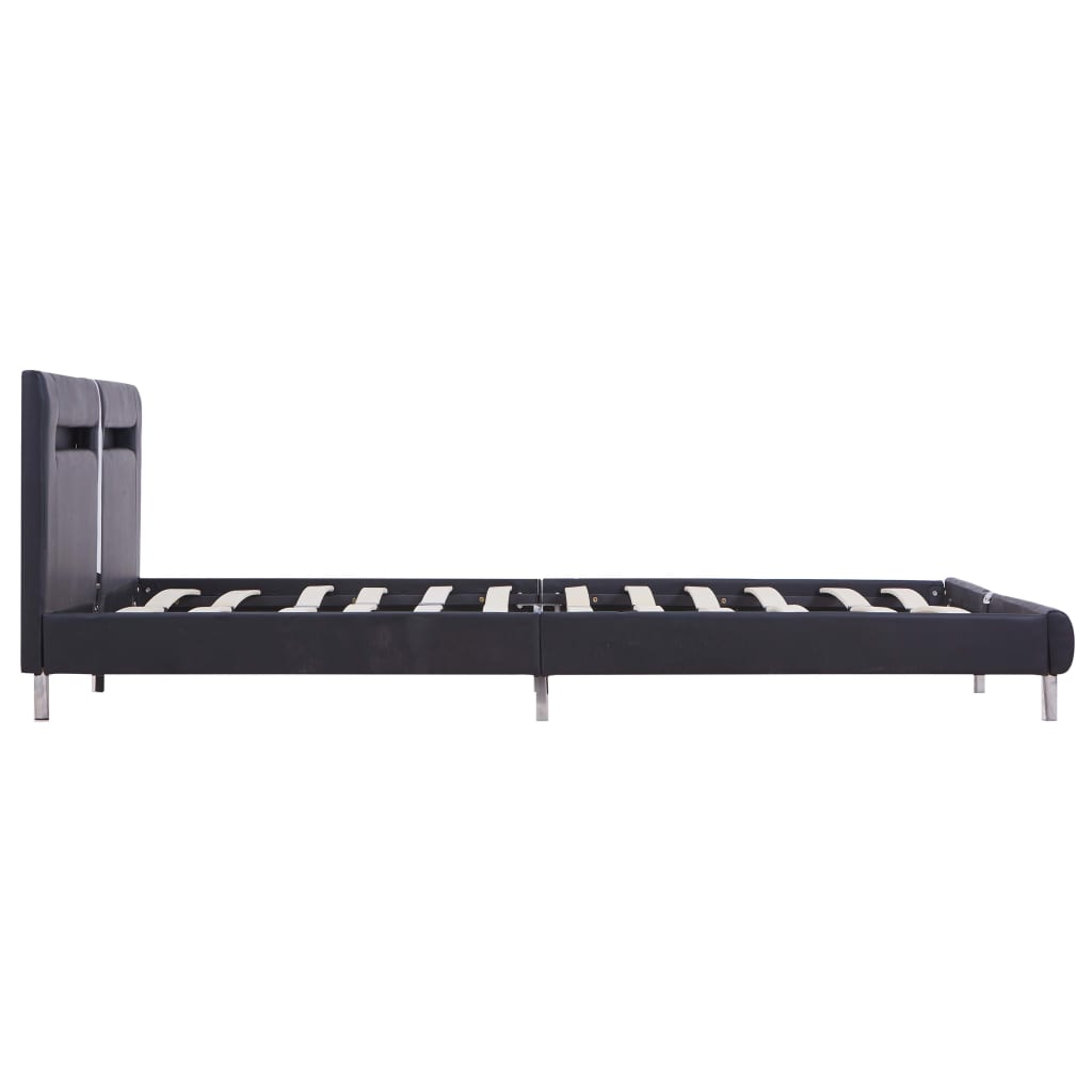 vidaXL Rama łóżka LED, czarna, sztuczna skóra, 160 x 200 cm