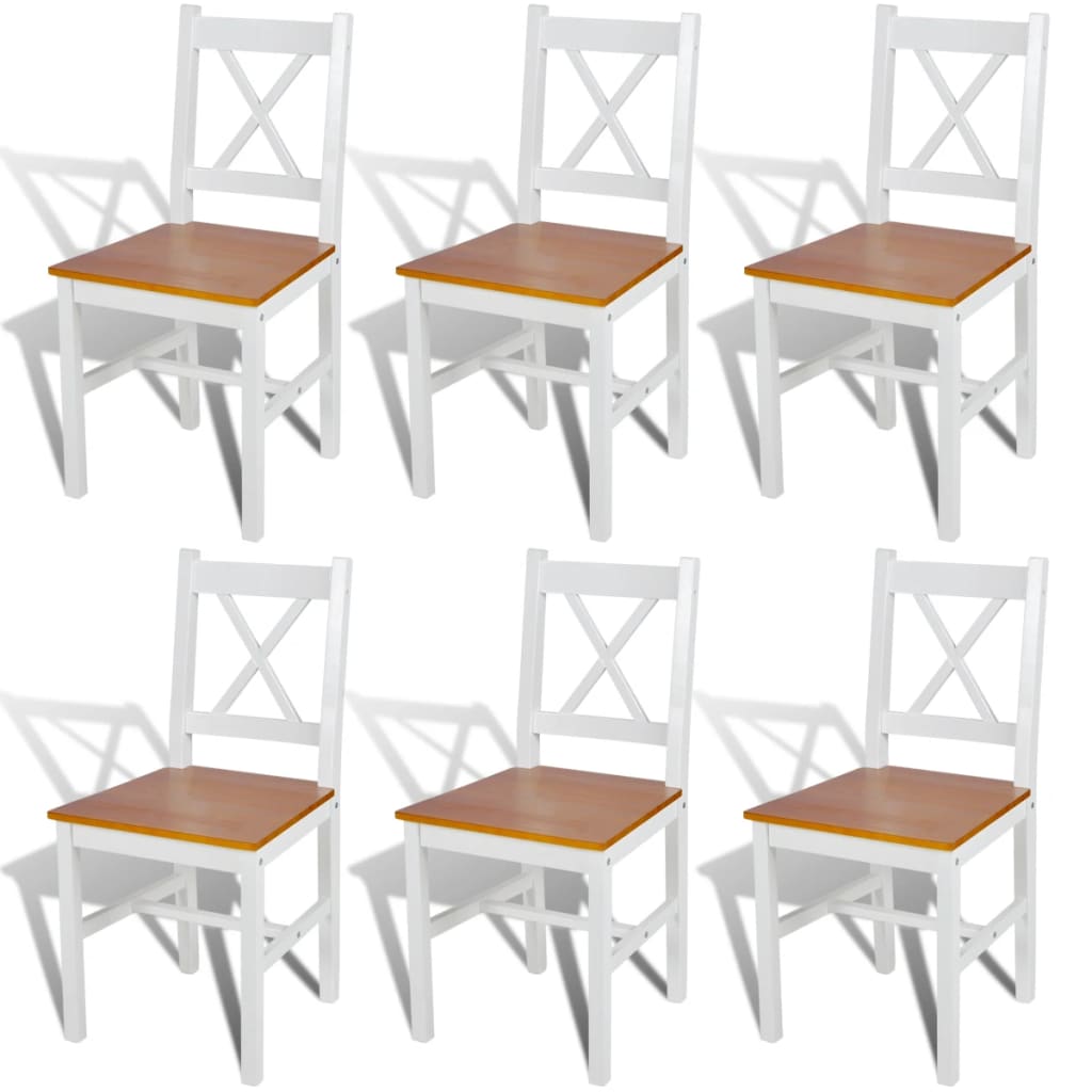 vidaXL Krzesła stołowe, 6 szt., białe, drewno sosnowe
