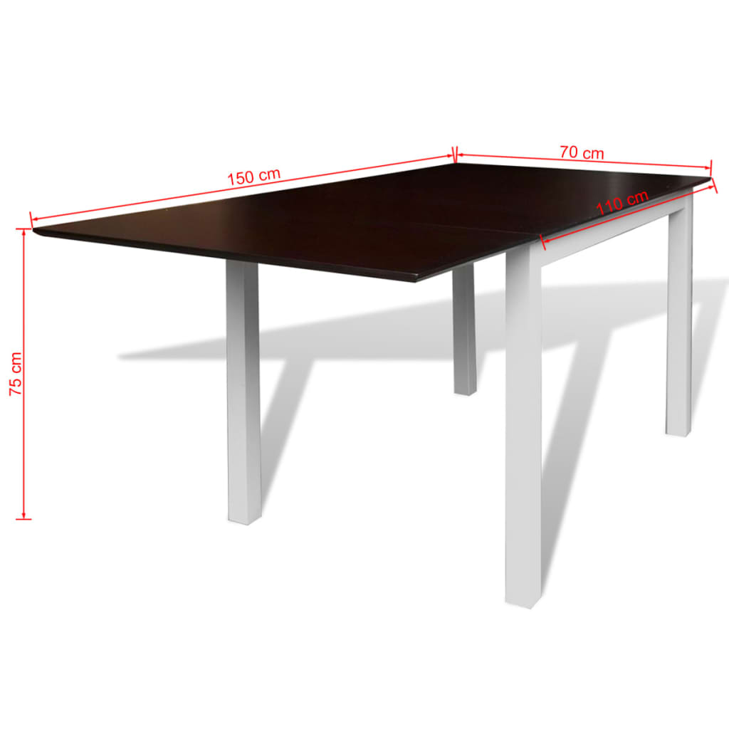 vidaXL Rozkładany stół jadalniany, kauczuk, brązowo-biały, 150 cm