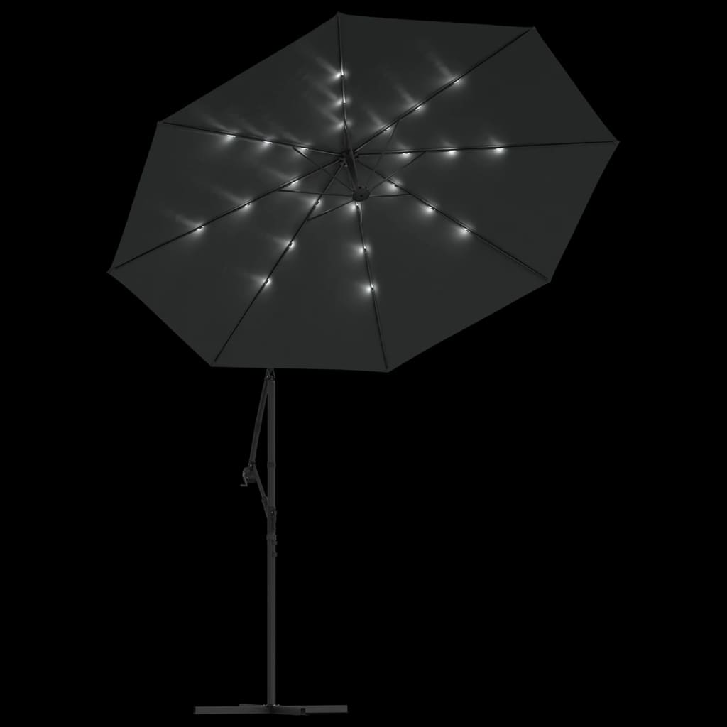 vidaXL Parasol wiszący z LED i stalowym słupkiem, 300 cm, antracytowy