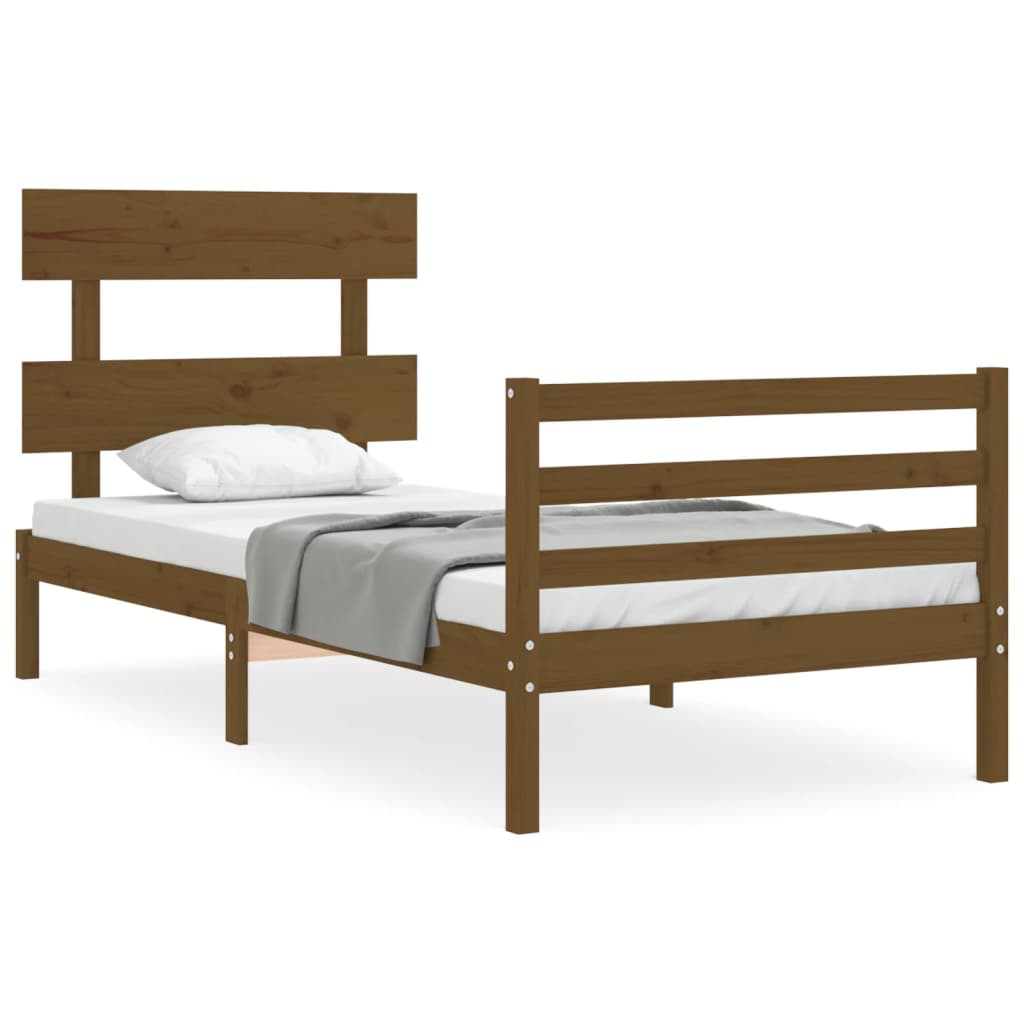 vidaXL Rama łóżka z wezgłowiem, miodowy brąz, 90x200 cm, lite drewno