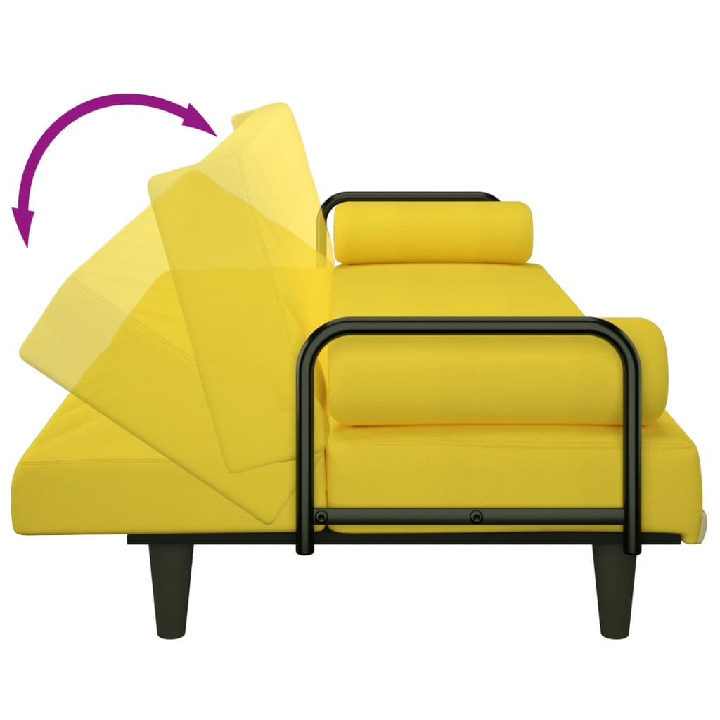 vidaXL Rozkładana kanapa z podłokietnikami, jasnożółta, obita tkaniną