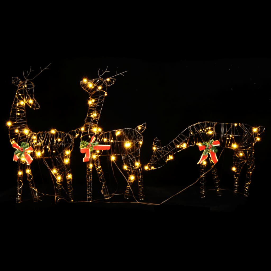 vidaXL Świąteczna rodzina reniferów, 90 ciepłych białych LED, rattan