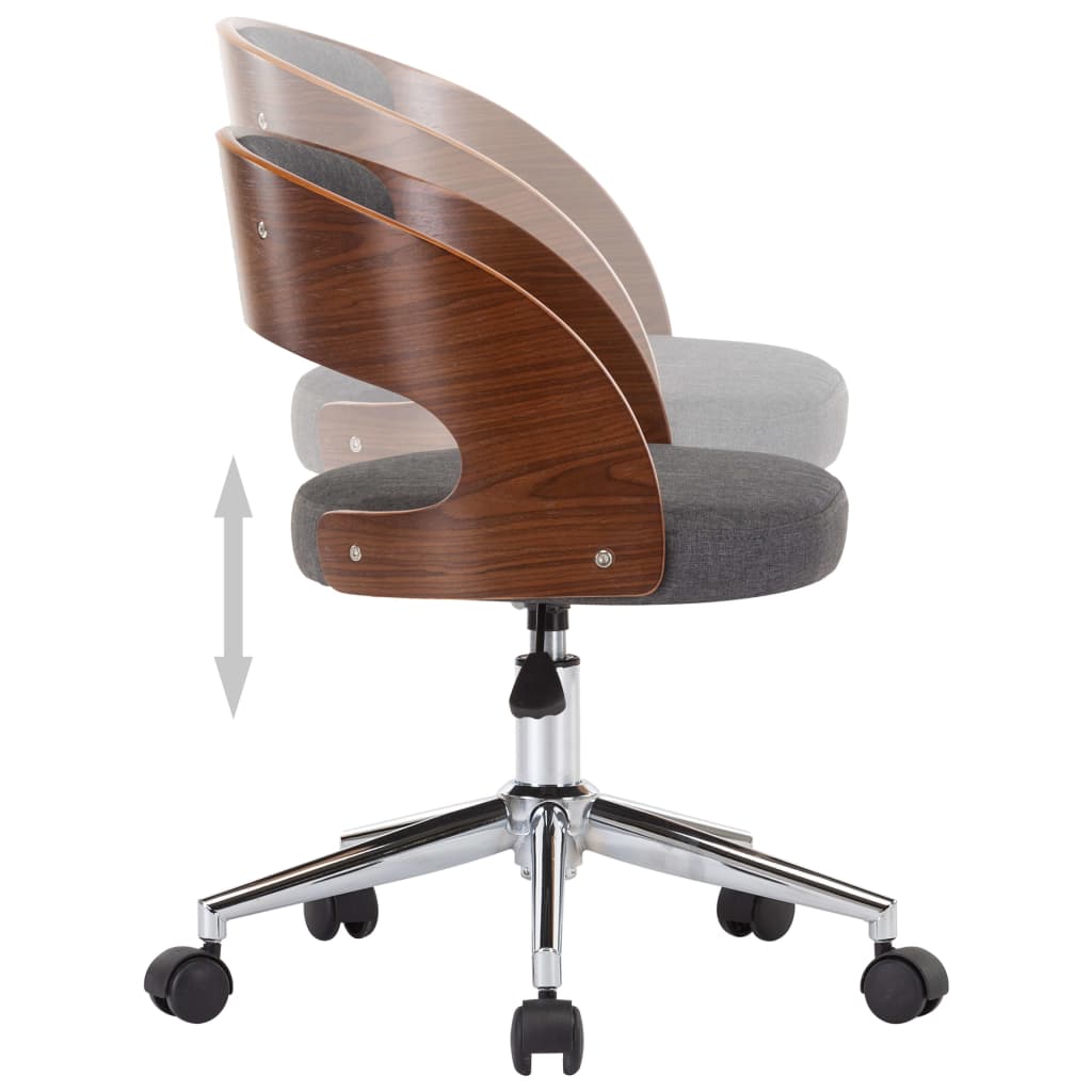 vidaXL Obrotowe krzesło stołowe, szare, gięte drewno i tkanina