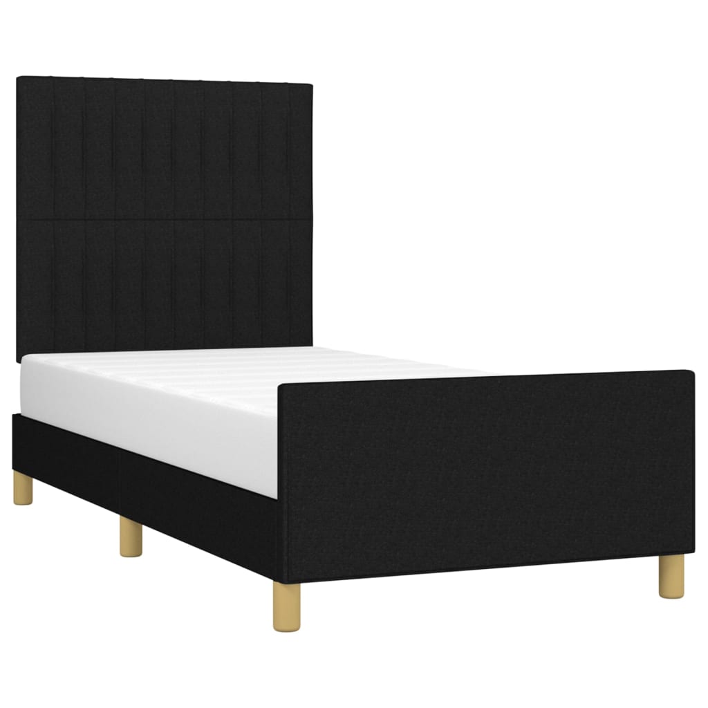vidaXL Rama łóżka z zagłówkiem, czarna, 90x200 cm, obita tkaniną