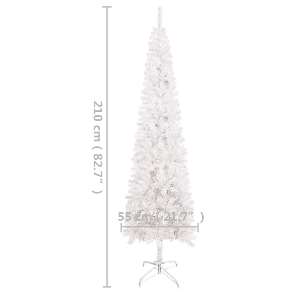 vidaXL Smukła, sztuczna choinka z lampkami, biała, 210 cm