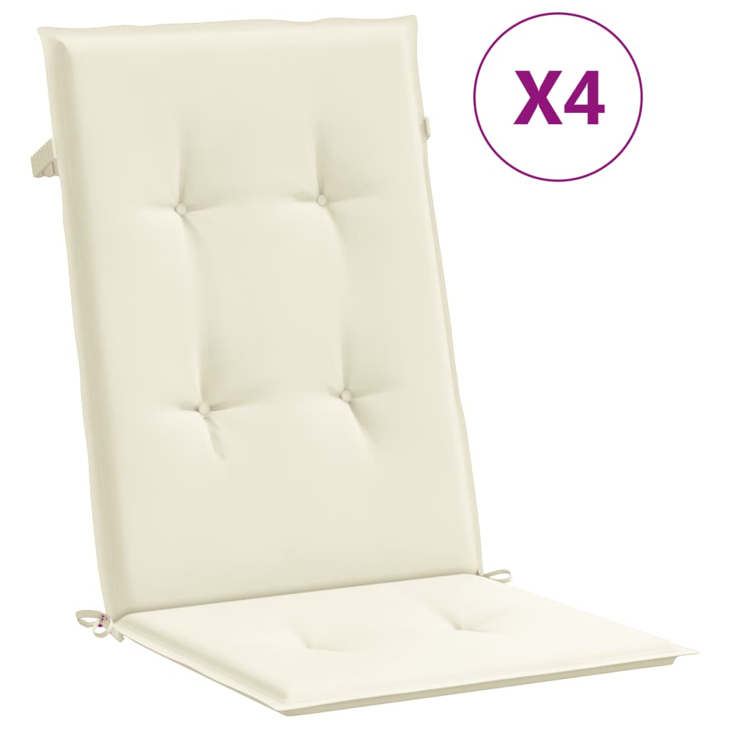 vidaXL Poduszki na krzesła ogrodowe, 4 szt., kremowe, 120x50x3 cm