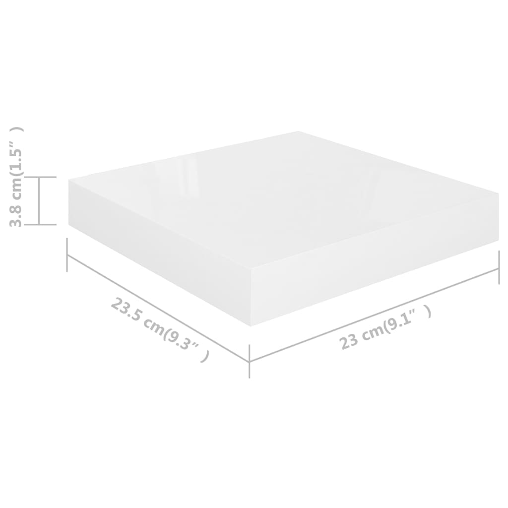 vidaXL Półki ścienne 4 szt., białe, wysoki połysk, 23x23,5x3,8 cm, MDF