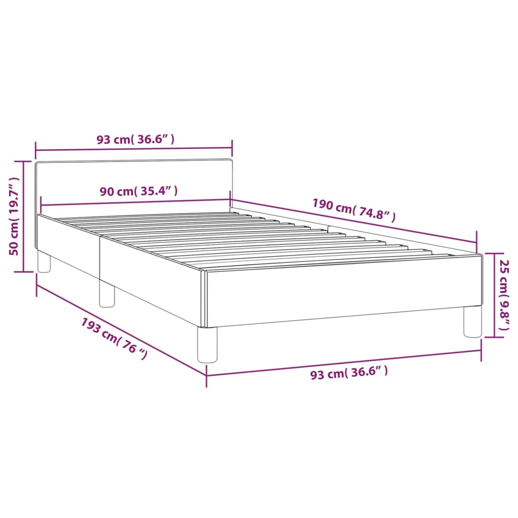 vidaXL Rama łóżka z zagłówkiem, kremowa, 90x190 cm, obita tkaniną