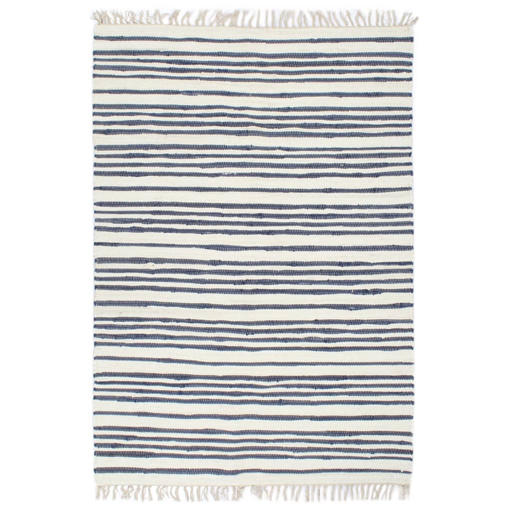 vidaXL Ręcznie tkany dywan Chindi 160x230 cm, bawełna, biało-niebieski