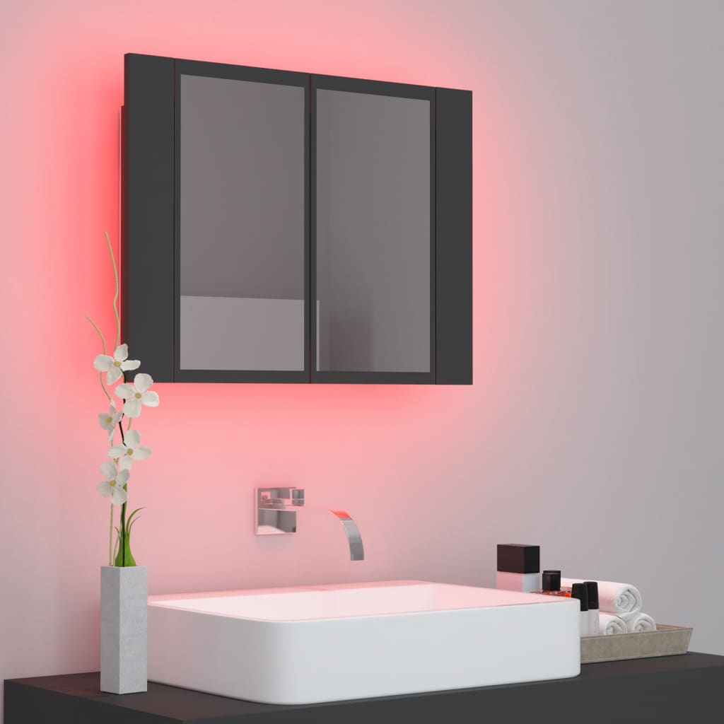 vidaXL Szafka łazienkowa z lustrem i LED, szara, 60x12x45 cm