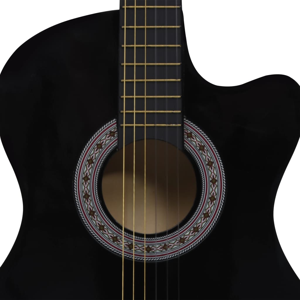 vidaXL Gitara klasyczna z wycięciem, 6 strun, czarna, 38"
