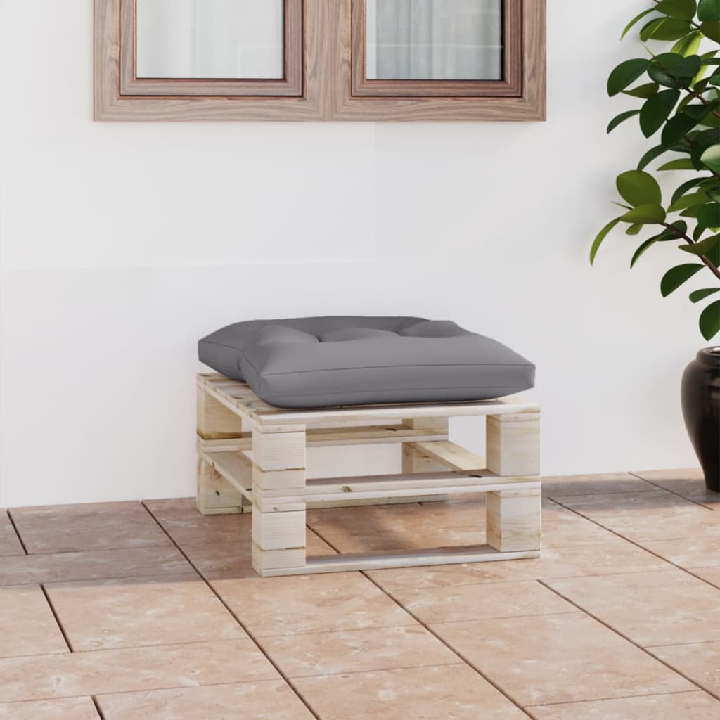 vidaXL Ogrodowy stołek z palet z szarą poduszką, drewno sosnowe