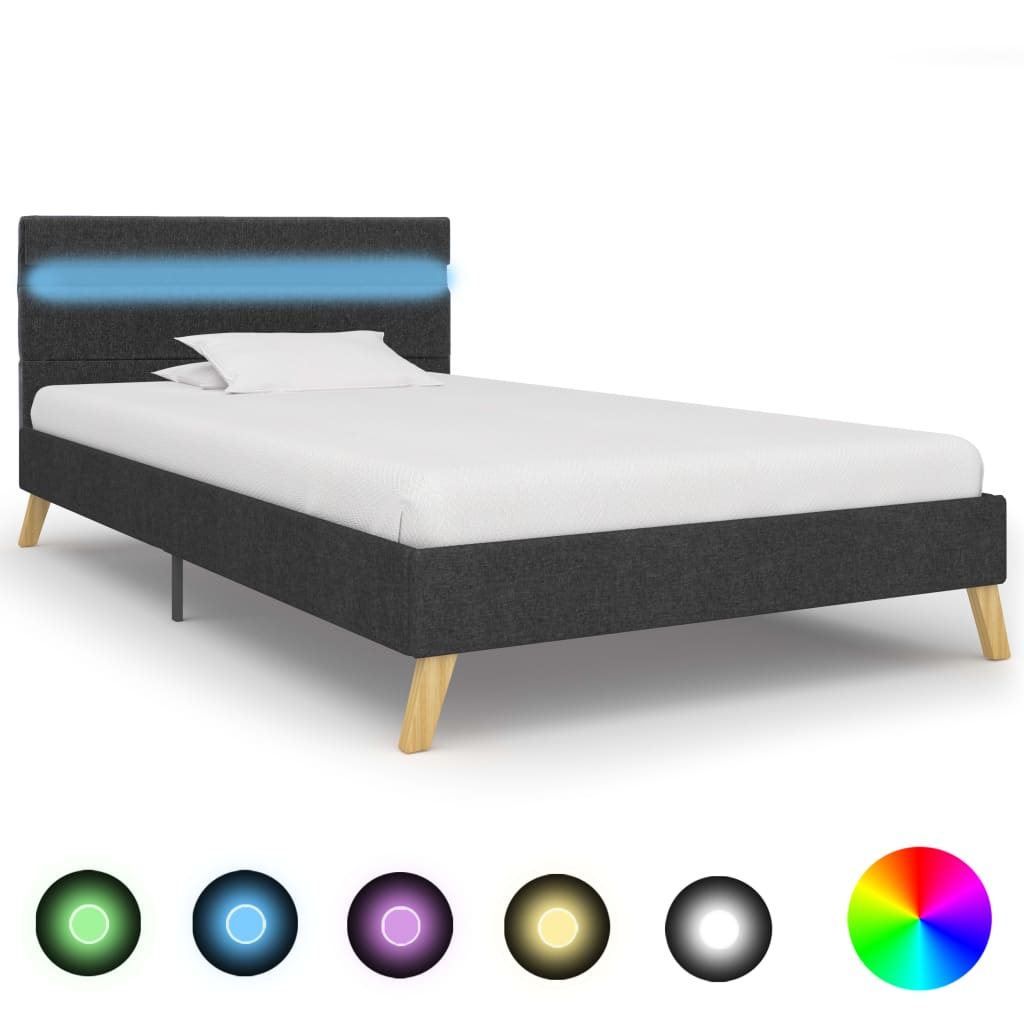 vidaXL Rama łóżka z LED, ciemnoszara, tkanina, 100 x 200 cm
