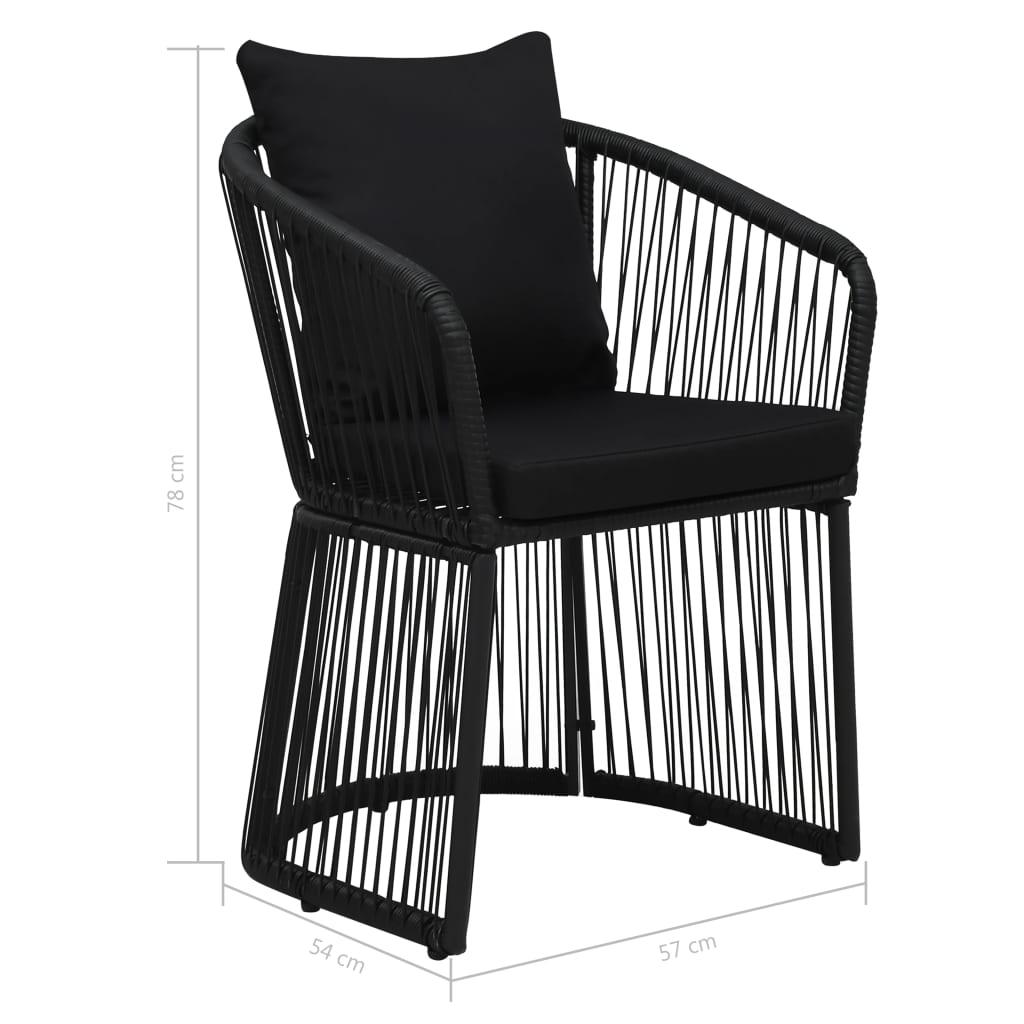 vidaXL Krzesła ogrodowe z poduszkami, 2 szt., rattan PVC, czarne