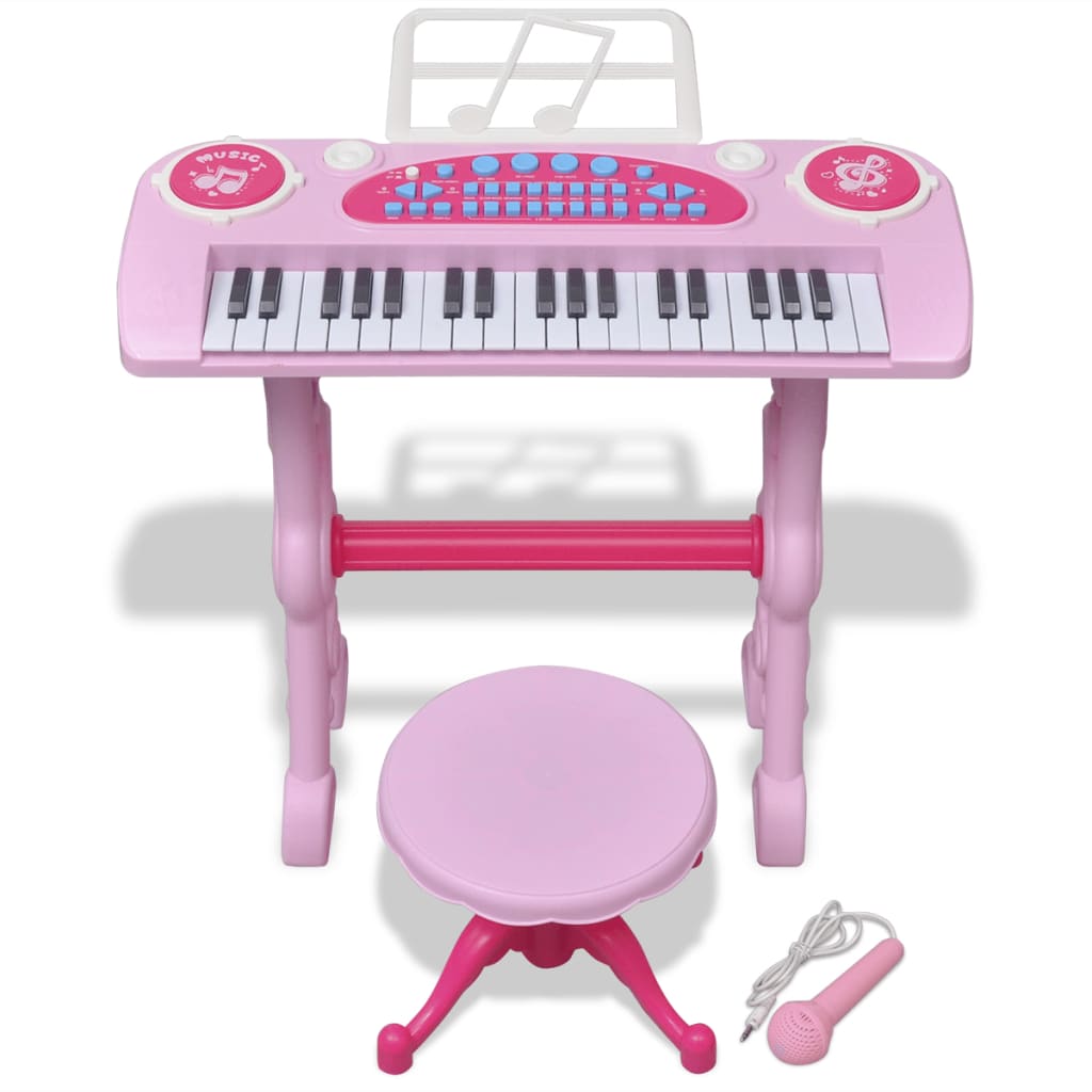 Zabawkowy keyboard ze stolikiem i mikrofonem, różowy