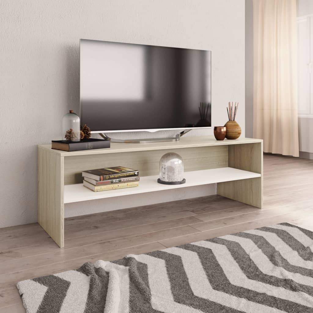 vidaXL Szafka pod telewizor, biel i dąb sonoma, 120x40x40 cm