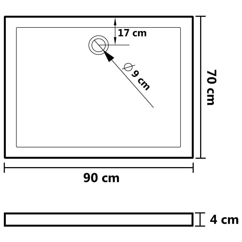 vidaXL Brodzik prysznicowy, prostokątny, ABS, 70x90 cm