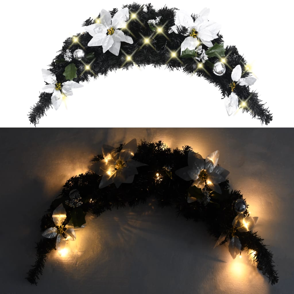 vidaXL Łuk świąteczny z girlandą i lampkami LED, czarny, 90 cm, PVC