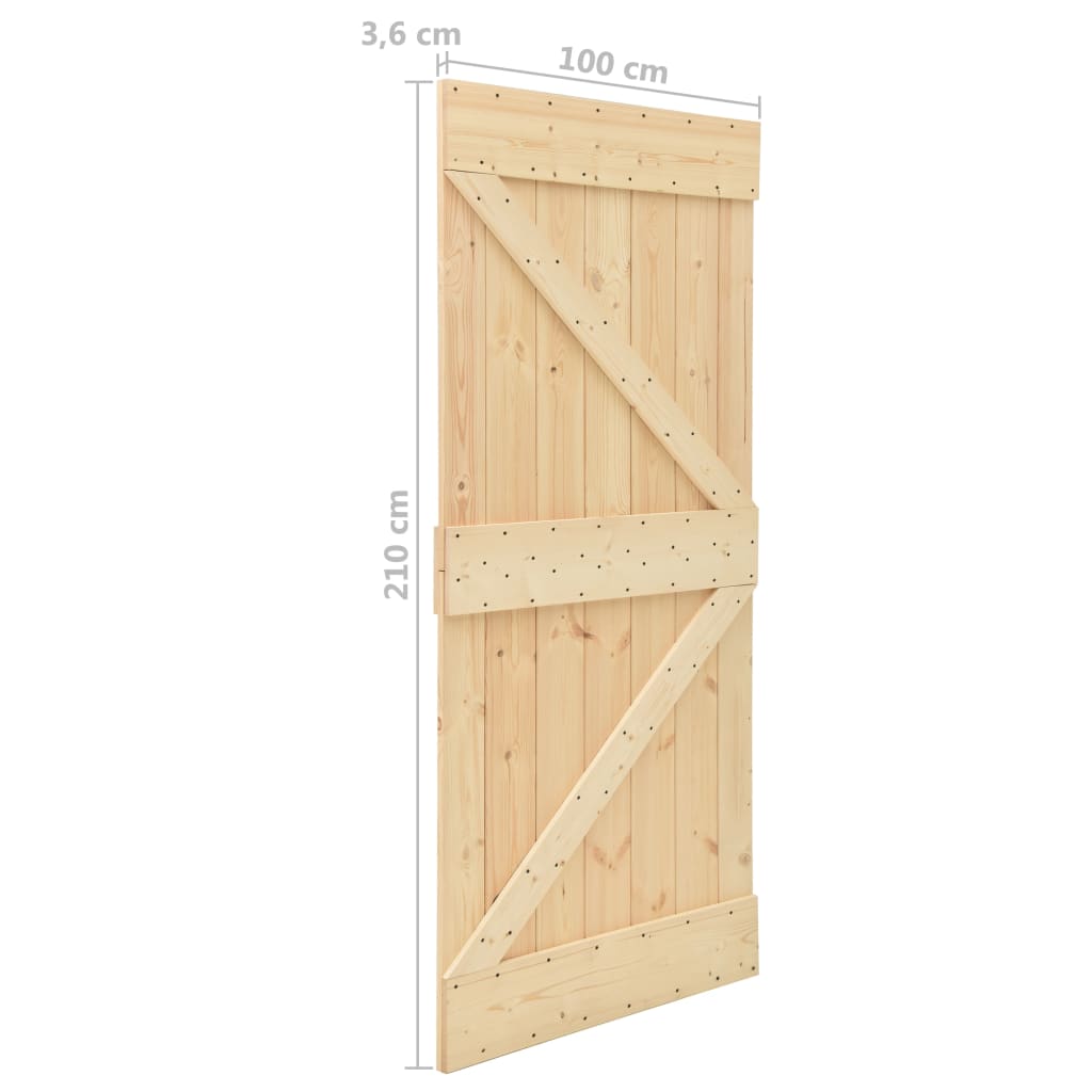 vidaXL Drzwi przesuwne z osprzętem, 100x210 cm, lite drewno sosnowe