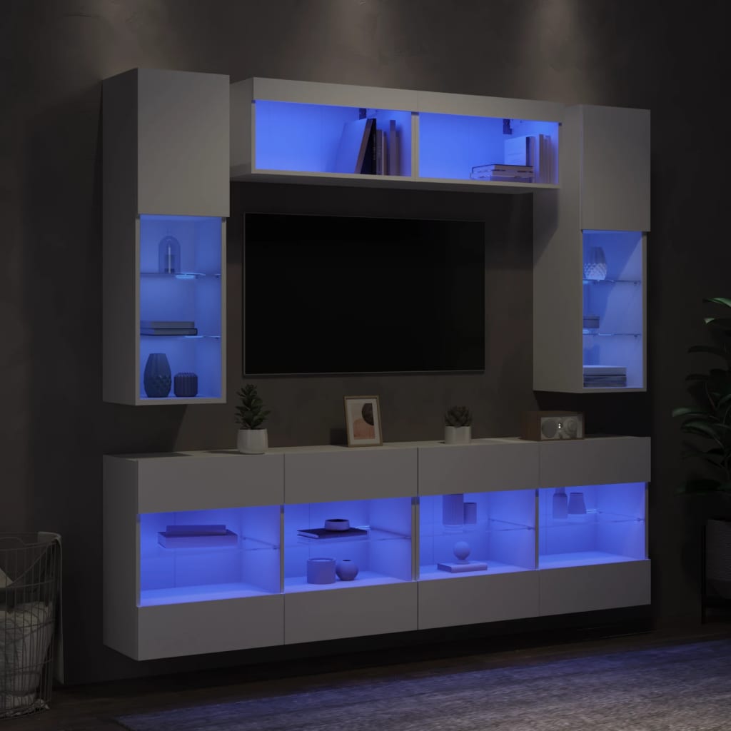 vidaXL 6-cz. zestaw szafek TV z oświetleniem LED, biały