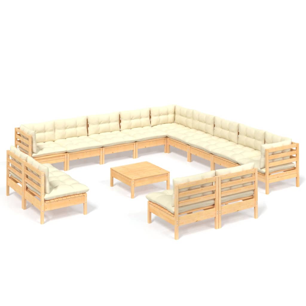 vidaXL 14-cz. zestaw wypoczynkowy do ogrodu, kremowe poduszki, sosnowy