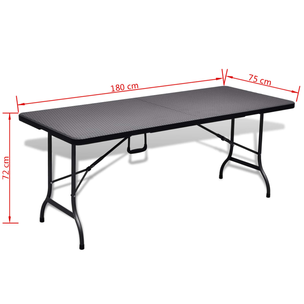 vidaXL Składany stolik, czarny 180x75x72 cm HDPE stylizowany na rattan