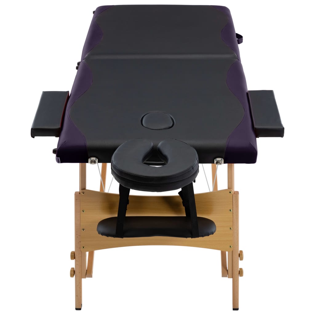vidaXL Składany drewniany stół do masażu 2-strefowy, czarny