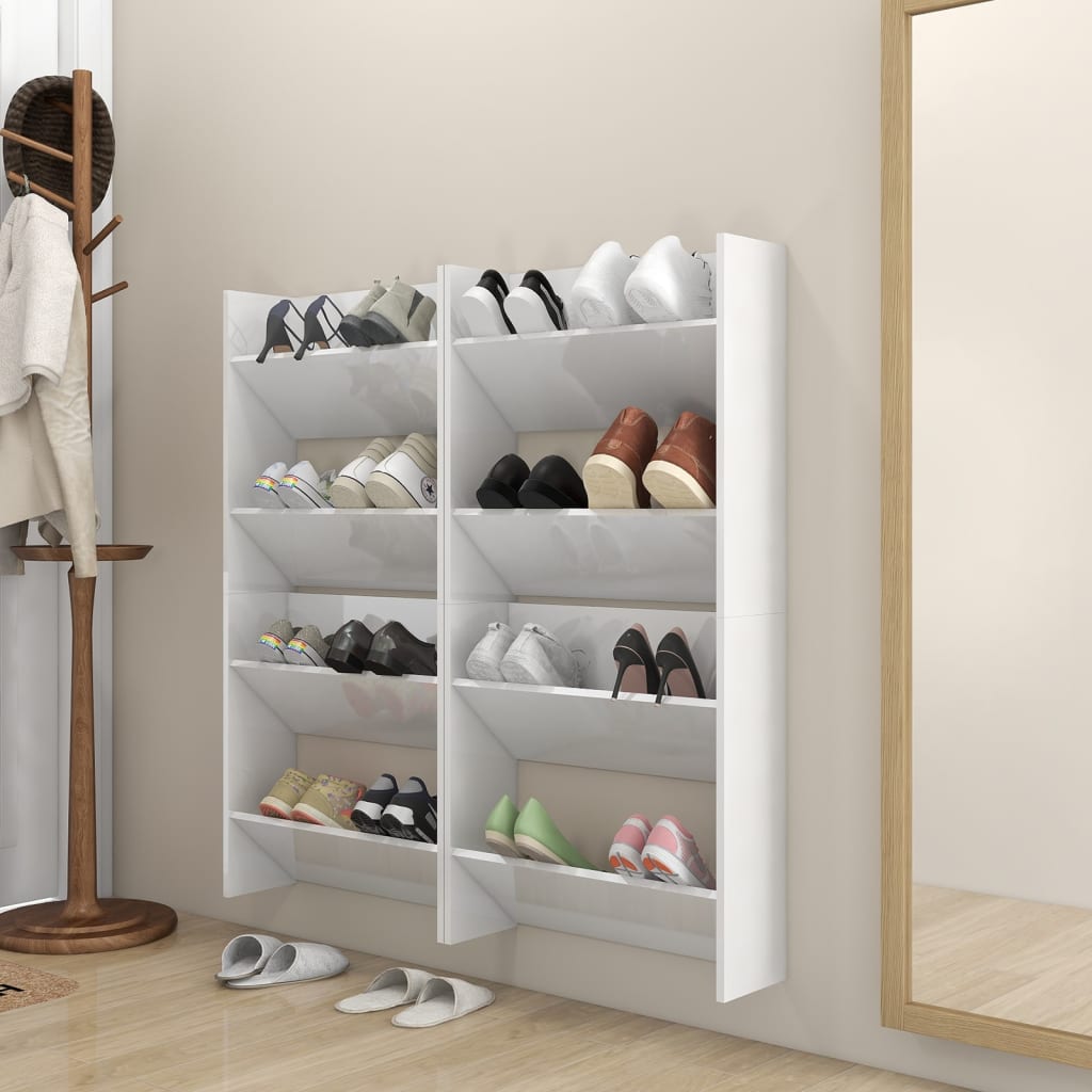 vidaXL Półki ścienne na buty, 4 szt., białe z połyskiem, 60x18x60 cm