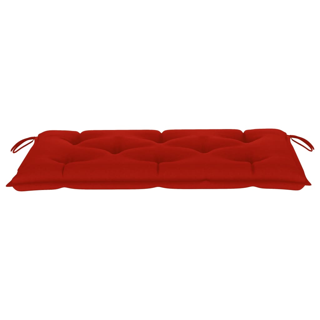 vidaXL Ławka ogrodowa z czerwoną poduszką, 112 cm, drewno tekowe