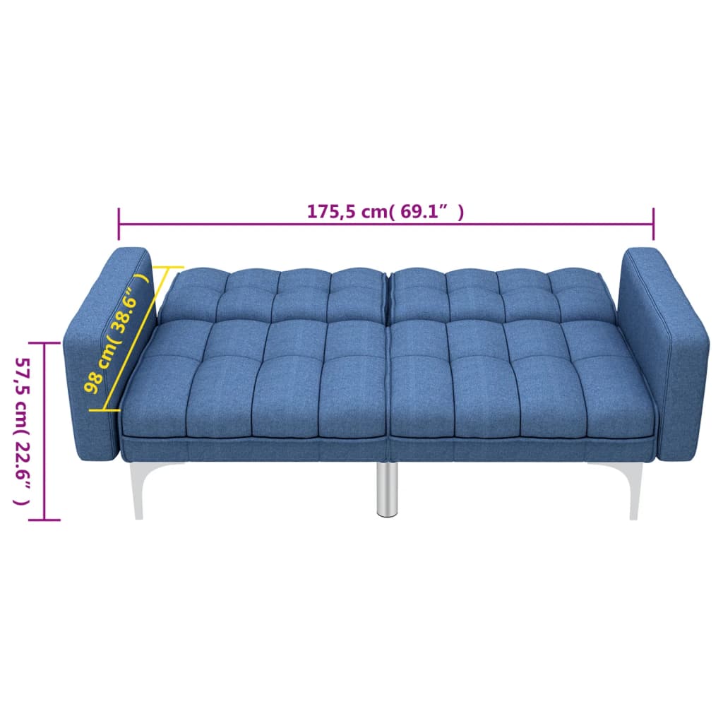 vidaXL Sofa rozkładana, niebieska, tapicerowana tkaniną