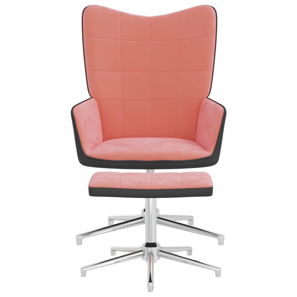 vidaXL Fotel z podnóżkiem, różowy, aksamit i PVC
