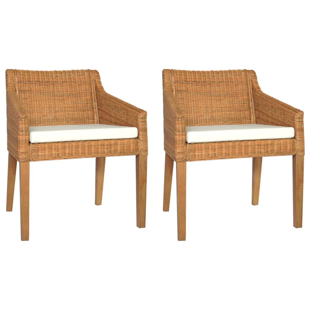 vidaXL Krzesła stołowe z poduszkami, 2 szt., jasny brąz, rattan