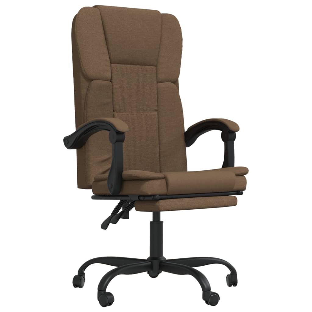 vidaXL Rozkładany fotel biurowy, brązowy, obity tkaniną