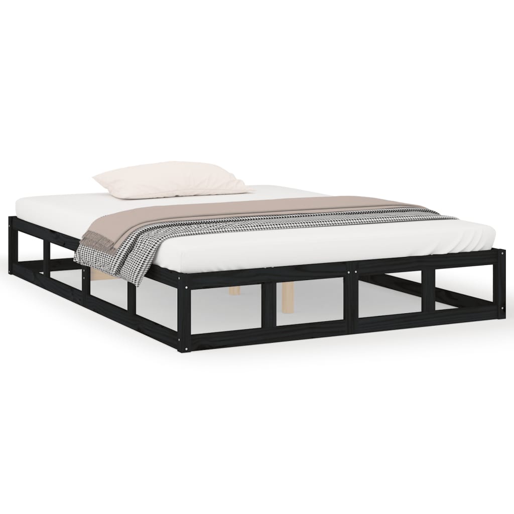 vidaXL Rama łóżka, czarna, 150x200 cm, lite drewno