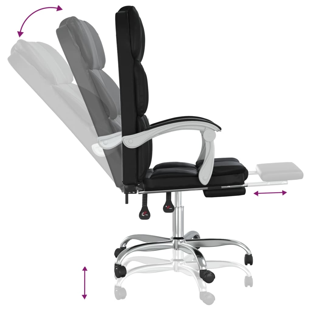 vidaXL Rozkładany fotel biurowy, czarny, sztuczna skóra