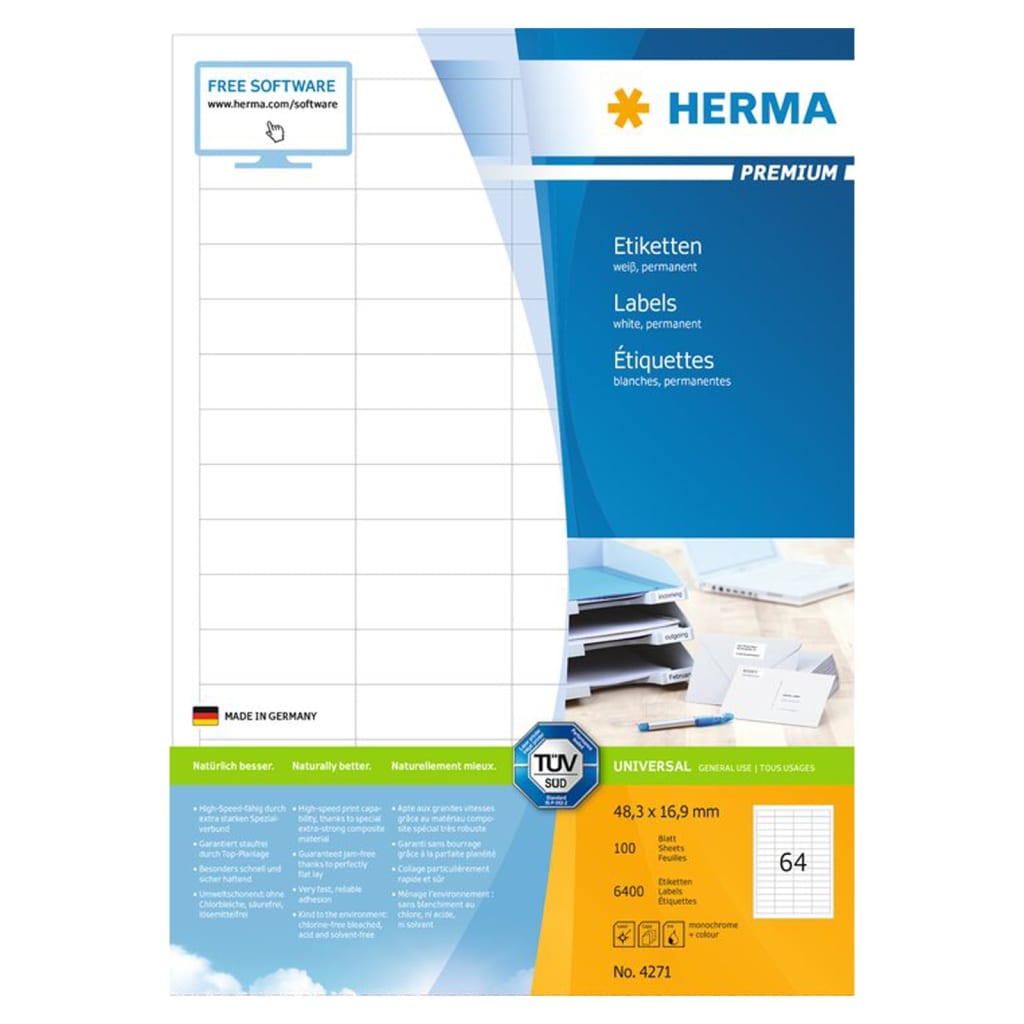 HERMA Etykiety samoprzylepne PREMIUM, 48,3x16,9 mm, 100 arkuszy A4
