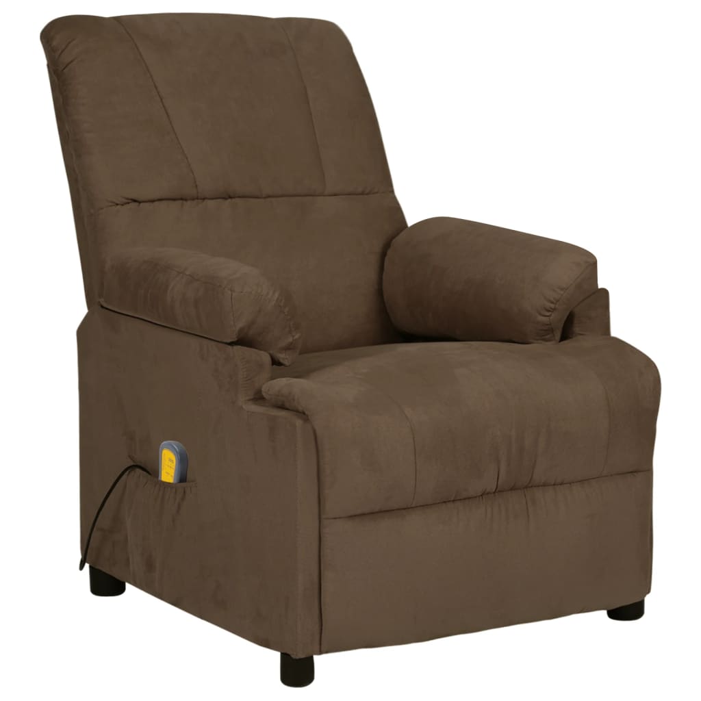 vidaXL Rozkładany fotel masujący, brązowy, sztuczna skóra zamszowa