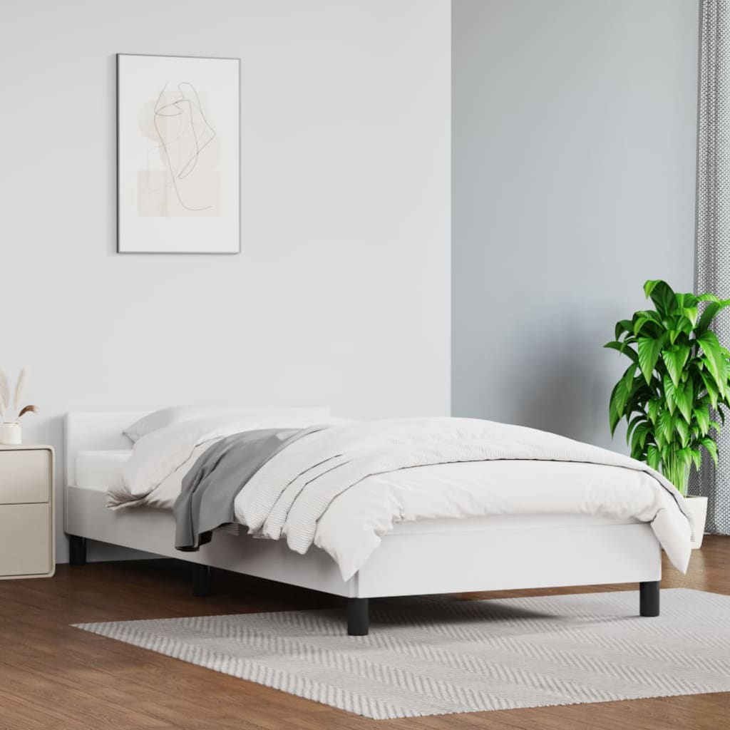 vidaXL Rama łóżka z zagłówkiem, biała, 90x190 cm, sztuczna skóra